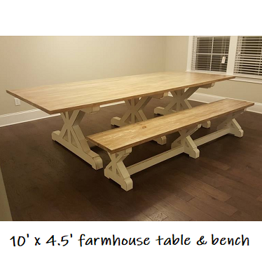 Triple trestle dining table and bench